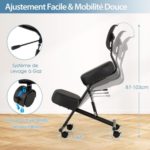 Ergonomikus térdelő szék tartásjavító zsámoly háttámlással