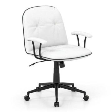   Ergonomikus irodai szék, műbőr íróasztal, párnázott karfákkal és széles ülőfelülettel, fehér