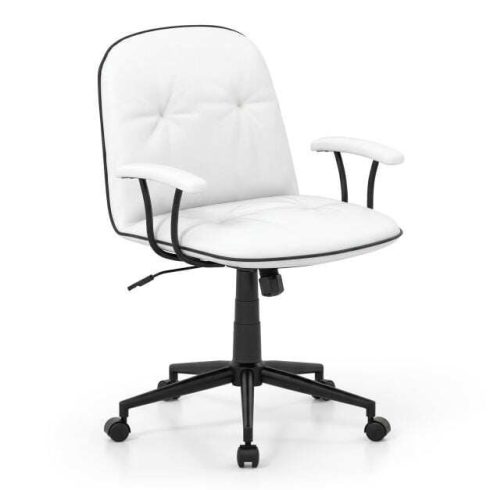 Ergonomikus irodai szék, műbőr íróasztal, párnázott karfákkal és széles ülőfelülettel, fehér