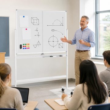   120 x 90 cm Mobil Fehér Tábla Zárható Univerzális Kerekekkel és Kétoldalas Mágneses Felülettel - Fehér