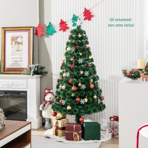 150 cm-es üvegszálas karácsonyfa, ünnepi díszfa PVC ágakkal, LED lámpákkal és hópelyhekkel