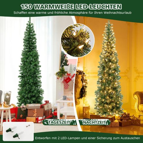 210 cm-es mesterséges félkarácsonyfa Ünnepfa 150 LED lámpával