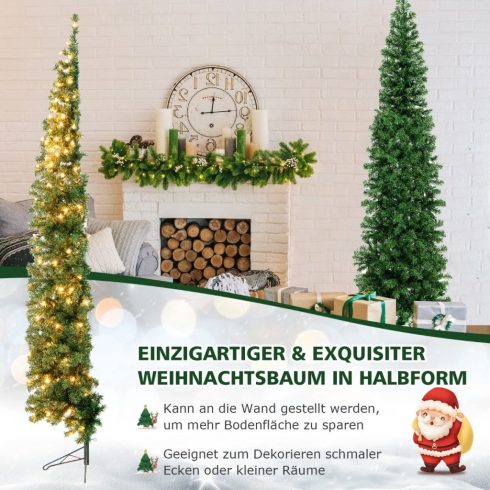 210 cm-es mesterséges félkarácsonyfa Ünnepfa 150 LED lámpával