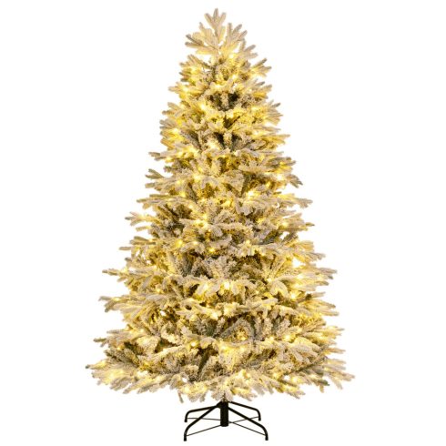 210 cm-es mesterséges karácsonyfa hóval és világító fenyőfával 450 db meleg fehér LED lámpával