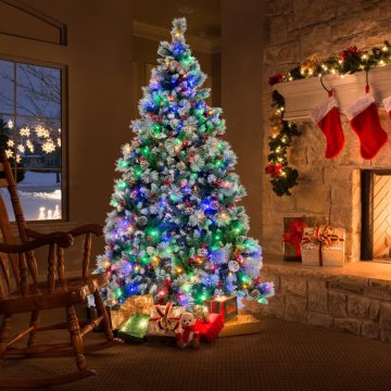   Ø125 x 215 cm Karácsonyfa LED lámpákkal Karácsonyfa bogyókkal zöld+fehér