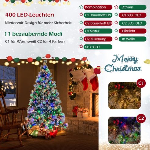 Ø125 x 215 cm Karácsonyfa LED lámpákkal Karácsonyfa bogyókkal zöld+fehér