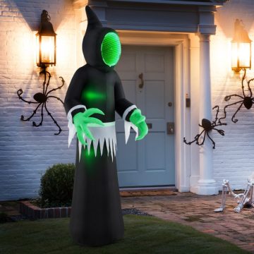   245 cm-es Óriás Halloween Felfújható Szellem Felfújható Dísz LED Fényekkel és Tükör Fekete + Zöld