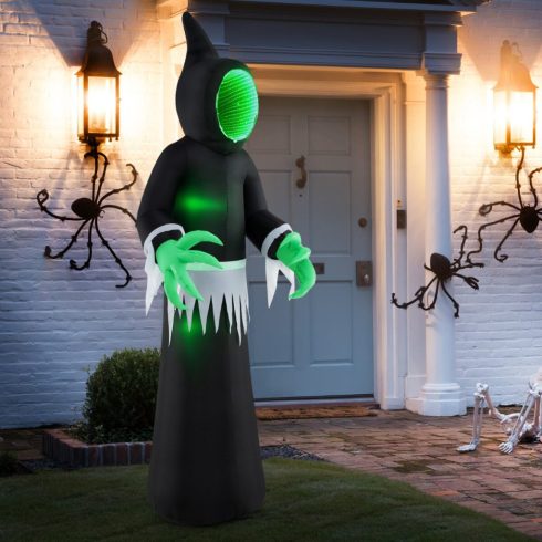 245 cm-es Óriás Halloween Felfújható Szellem Felfújható Dísz LED Fényekkel és Tükör Fekete + Zöld