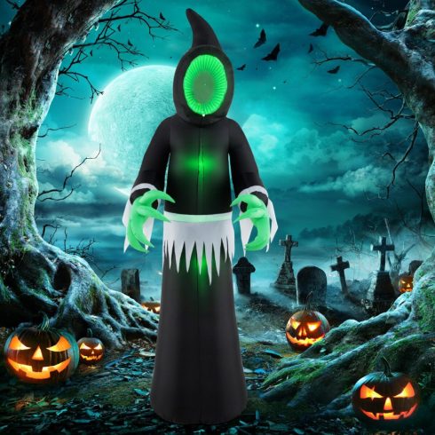 245 cm-es Óriás Halloween Felfújható Szellem Felfújható Dísz LED Fényekkel és Tükör Fekete + Zöld