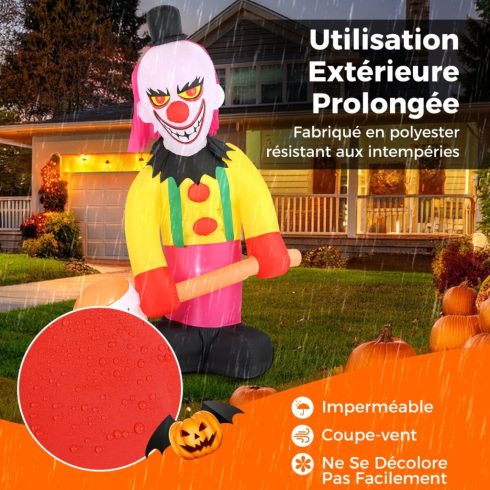 180 x 240 cm Felfújható Bohóc LED Világító Fejjel és Villogó Szemekkel Halloween Dekoráció Több Színben