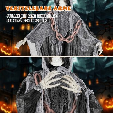   6.4 láb magas Halloween-i Grim Reaper világító szemekkel és ijesztő hangokkal