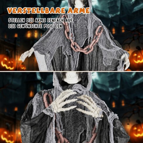 6.4 láb magas Halloween-i Grim Reaper világító szemekkel és ijesztő hangokkal