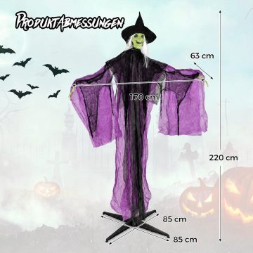   7.2 ft Halloween álló boszorkány világító szemekkel és automatikus karmozgással