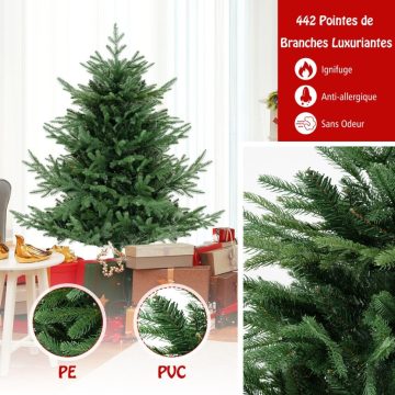   Mesterséges karácsonyfa, 135 cm, 442 ágvéggel, 160 meleg fehér LED lámpával, PE és PVC anyagú hamis karácsonyfa