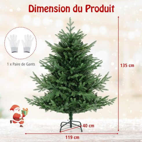 Mesterséges karácsonyfa, 135 cm, 442 ágvéggel, 160 meleg fehér LED lámpával, PE és PVC anyagú hamis karácsonyfa