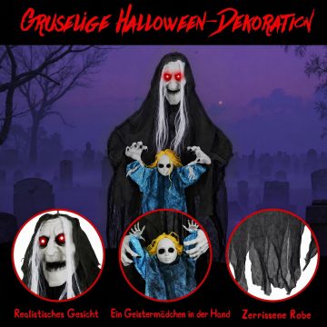   Függő Halloween Dekoráció Hangaktivált Boszorkány Szellemlányt Tartva Rémisztő Hangokkal