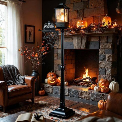 155 cm Halloween lámpaoszlop hang-aktivált fekete havas effektusokkal - fekete