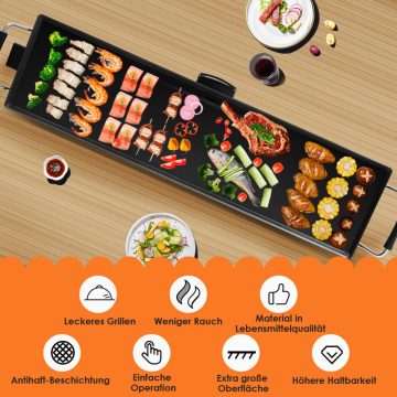   1800 W elektromos rács beltéri BBQ grill állítható hőmérsékletű 90 x 23 cm fekete