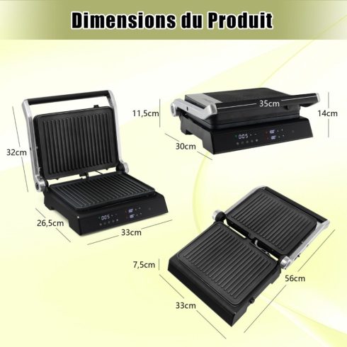 Három az 1-ben 1200 W-os Panini Press Grill tapadásmentes lapokkal, elektromos grill