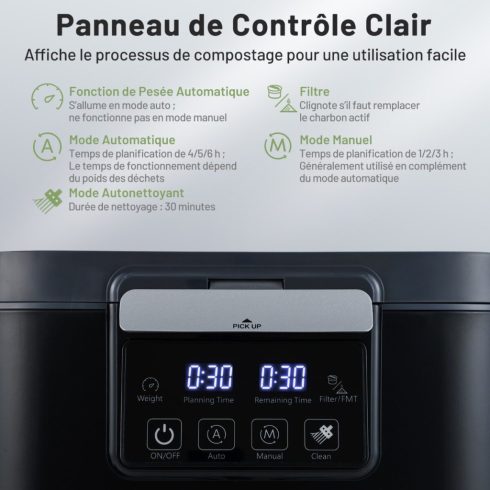 4 literes elektromos komposztáló konyhai asztali intelligens hulladékadagolóhoz öntisztító fedéllel, fekete LED kijelzővel