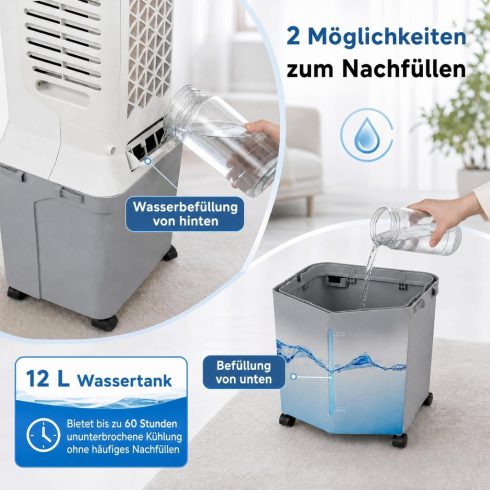 3 az 1-ben toronyventilátor ventilátorral, párásítóval és párologtató hűtővel 2 hűtőcsomaggal