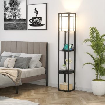   Modern polcos állólámpa nappaliba és hálószobába 26 x 26 x 160,5 cm Fekete