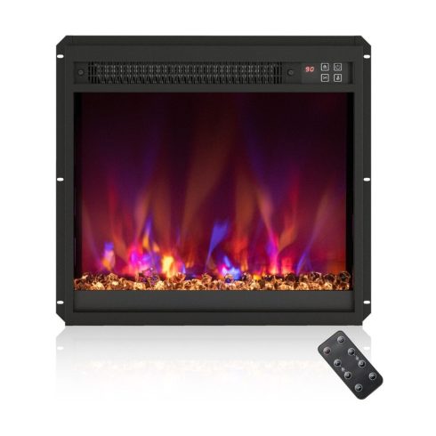18" elektromos kandallóbetét, 1500 W-os beépített kandallófűtő távirányítóval, 0,5-9 órás időzítő, fekete láng szín