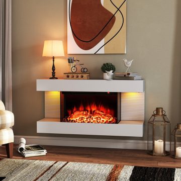   Elektromos kandalló fűtéssel & LED oldalsó lámpák Lebegő fali kandalló távirányítóval