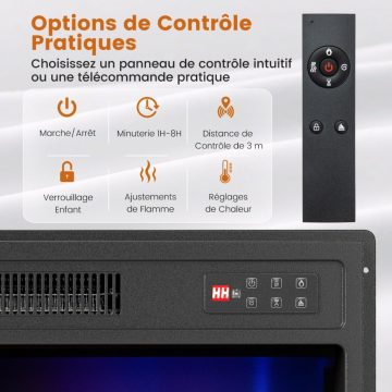   18" elektromos kandallófűtő 750W/1500W távirányítóval, 7 valósághű lángszín, 5 állítható fényerő