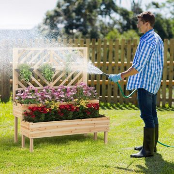   2 szintes megemelt kerti ágy ráccsal és vízelvezető lyukkal – természetes