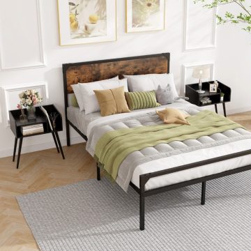   2 szintes Mid Century modern éjjeliszekrény nappali hálószobához, 2 részes fekete