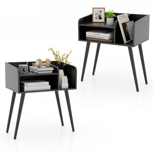 2 szintes Mid Century modern éjjeliszekrény nappali hálószobához, 2 részes fekete