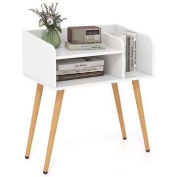   Mid Century modern éjjeliszekrény nyitott polcokkal - fehér