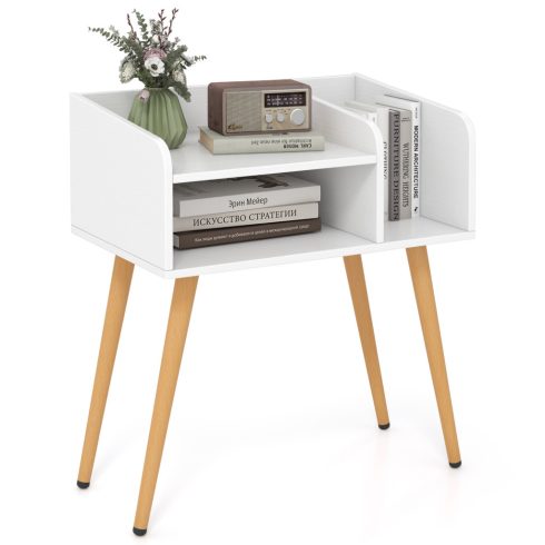 Mid Century modern éjjeliszekrény nyitott polcokkal - fehér