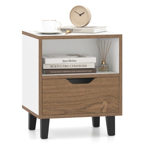 Mid Century modern éjjeliszekrény fehér fiókkal
