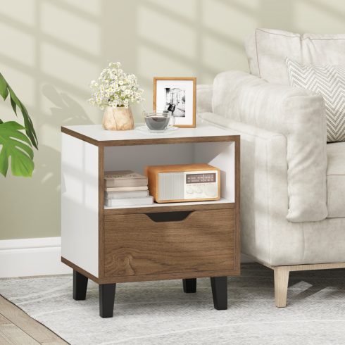 Mid Century modern éjjeliszekrény fehér fiókkal