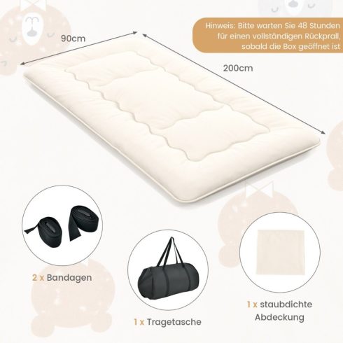 Japán futon matrac Tatami matrac padlómatrac összecsukható matrac mosható huzattal bézs 200 x 90 x 10 cm