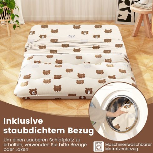 140 x 200 cm-es japán futon matrac mosható huzattal & Hordtáska Tatami Mat Barnamedve