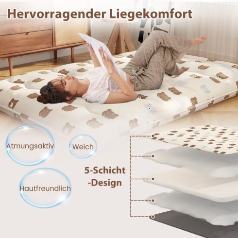 140 x 200 cm-es japán futon matrac mosható huzattal & Hordtáska Tatami Mat Barnamedve