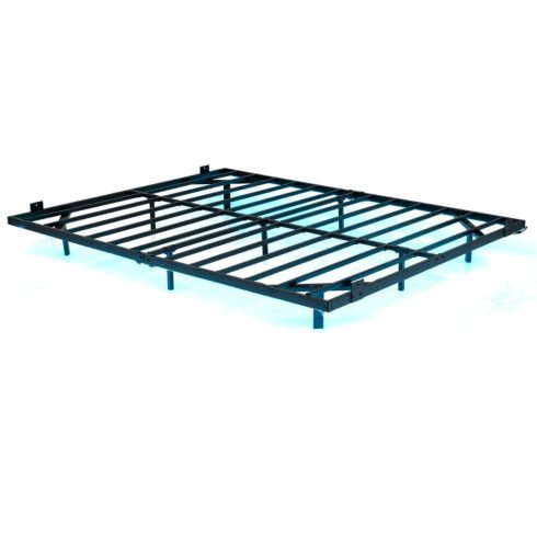 Lebegő ágykeret 200 x 160 cm LED világítással, modern fém emelvényes ágy csúszásgátló ütközővel, nem rácsos alap, fekete