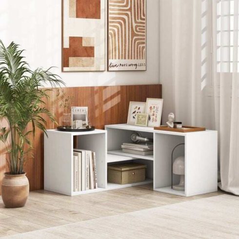 2 részes konzolos TV-állvány Modern minimalista szórakoztató központ - fehér
