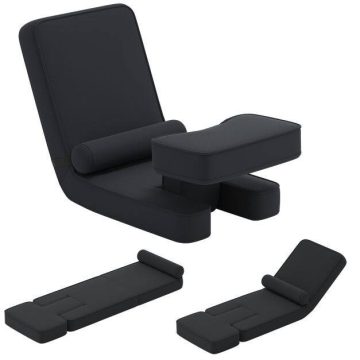   Összecsukható Lazy Sofa Gaming padlószék 5 pozícióban állítható háttámlával, lábtartóval és amp; Tálca, kényelmes párna, fekete ülés