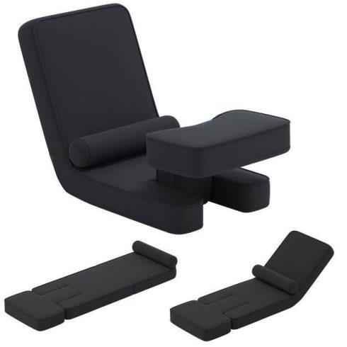 Összecsukható Lazy Sofa Gaming padlószék 5 pozícióban állítható háttámlával, lábtartóval és amp; Tálca, kényelmes párna, fekete ülés