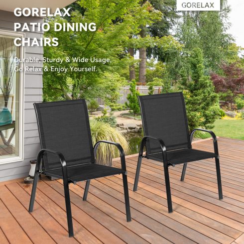 2 db Patio Outdoor étkező szék karfával - fekete