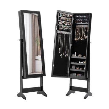   Új tükrös ékszerszekrény Armoire Mirror rendszerező tárolódoboz gyűrű állványfeketével
