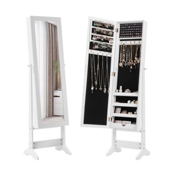   Új tükrös ékszerszekrény Armoire Mirror rendszerező tárolódoboz gyűrű fehér állvánnyal