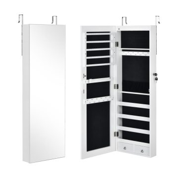  Falra szerelhető teljes képernyős tükör ékszer szekrény Armoire 6 LED-del - fehér