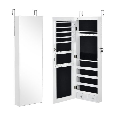 Falra szerelhető teljes képernyős tükör ékszer szekrény Armoire 6 LED-del - fehér