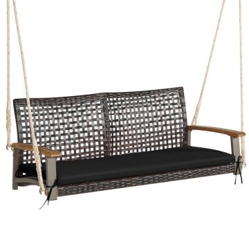 2 személyes rattan függő veranda hintaszék - fekete