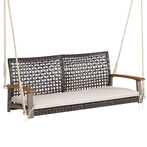 2 személyes rattan függő veranda hintaszék, fehér